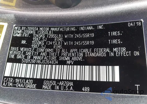 2018 Toyota Highlander Limited Platinum from USA, damaged, VIN 5TDYZRFH6JS264834